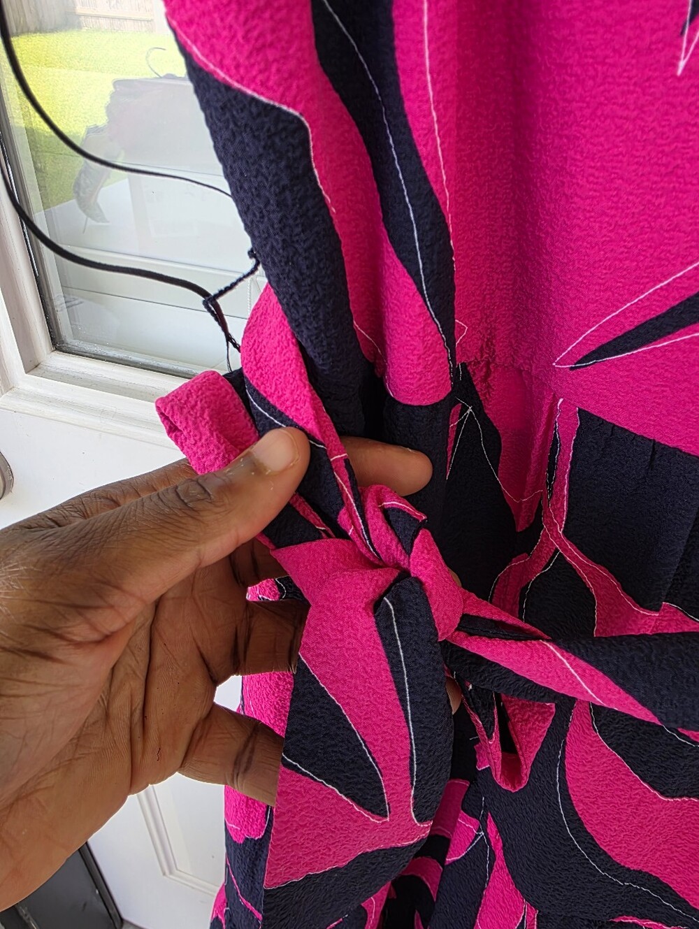 NWT DKNY $134 Pink Navy Floral Sleeveless Belted Maxi Dress Size 10 Wrap V-Neck - Picture 6 of 10